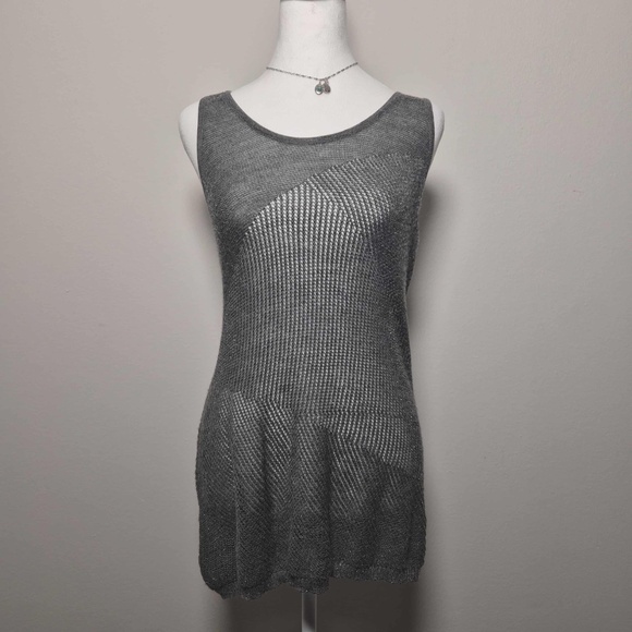 Eileen Fisher Gray Merino Wool Metallic Abstract Texture Knit Racerback Tank Top - Picture 2 of 12